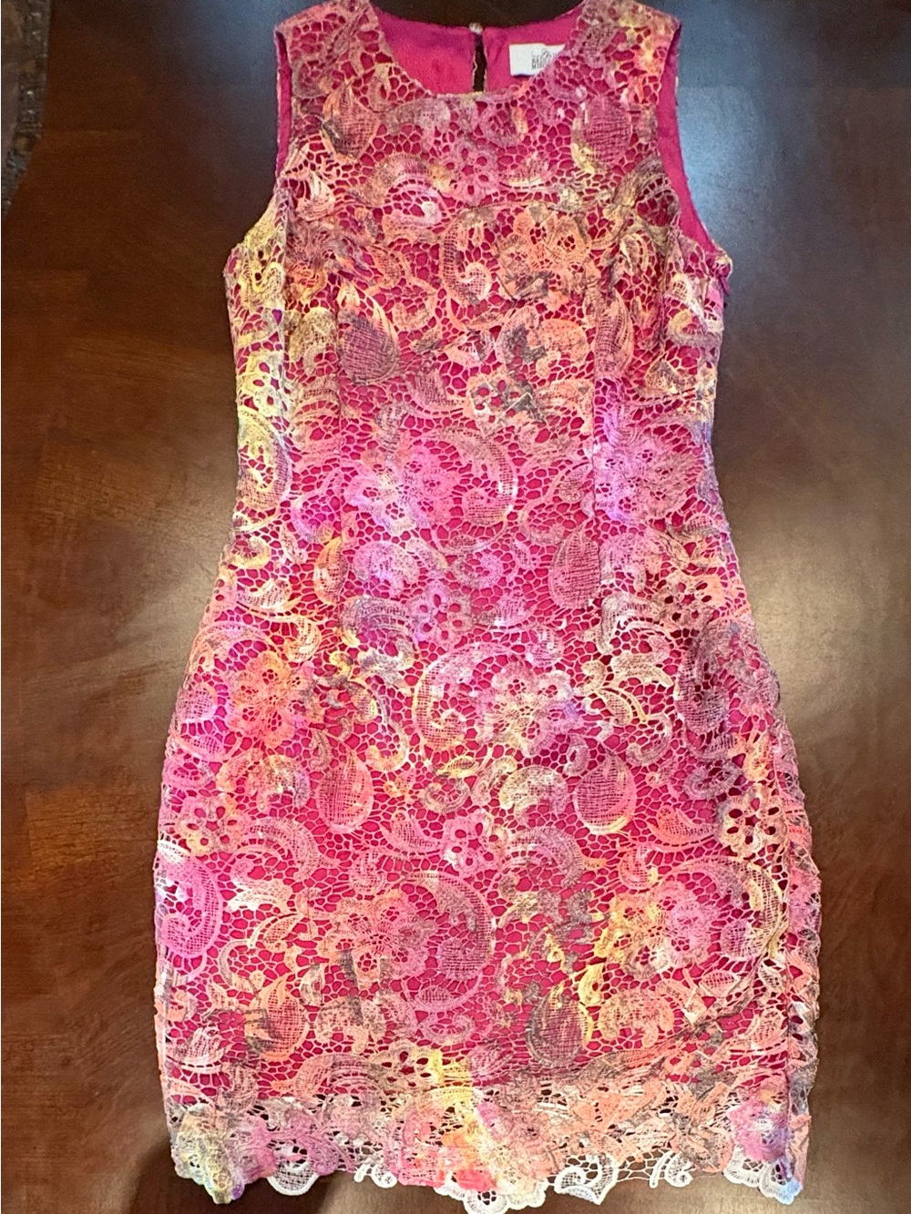 Belle Badgley Mischka Floral Lace Dress Size 8 Pink Multicolor Sleeveless